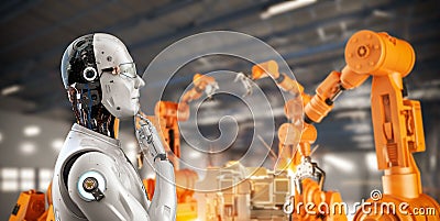 Automation factory with robot control robot arm Stock Photo